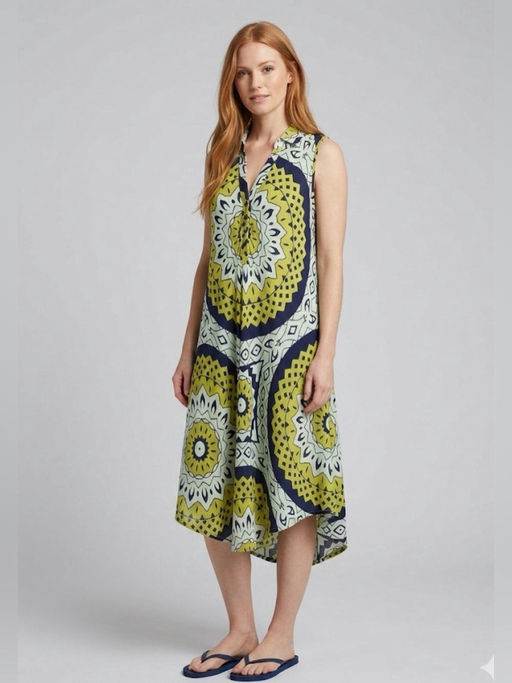 Exist Mandala‎ Print Dress S/M Green Blue Good Boho Sharkbite Hem Sleeveless